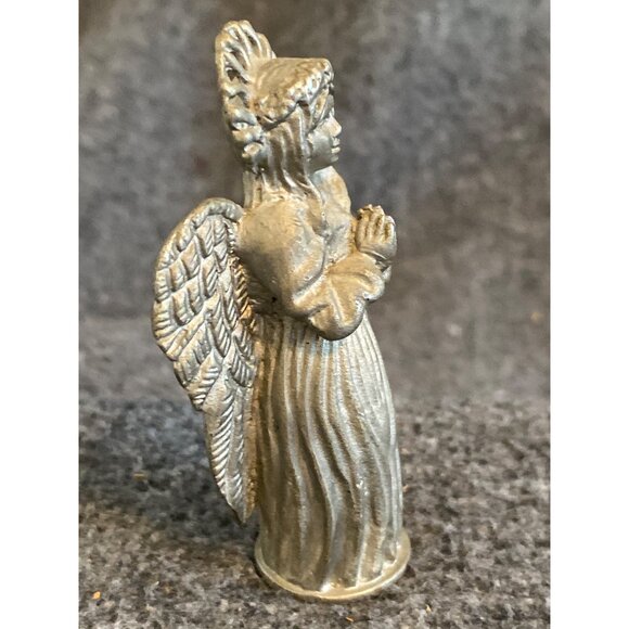 VTG Pewter Angel Standing Figurine Wings Halo Praying Holy Statue Silver - Picture 6 of 7